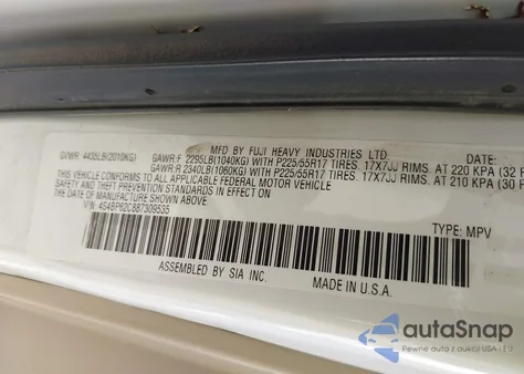 2008 Subaru Outback 2.5I Limited/2.5I Limited L.l. Bean Edition from USA, damaged, VIN 4S4BP62C887309535